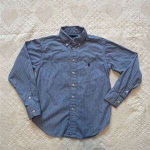 Ralph Lauren Light Blue Navy & White Striped Dress Shirt | Small